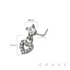 CZ HEART DANGLE CZ 316L SURGICAL STEEL L-SHAPE NOSE RING
